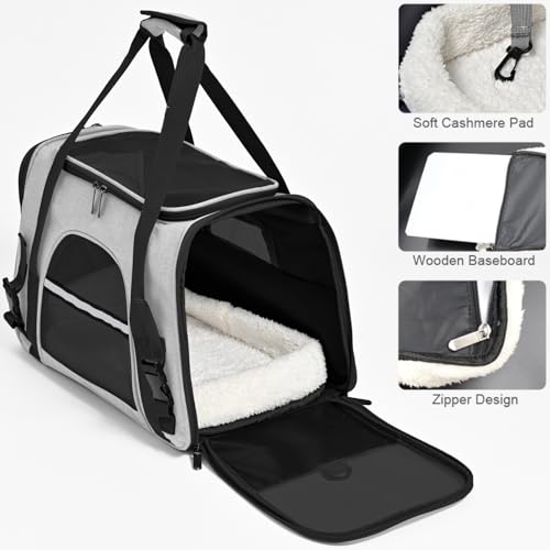 Dog Cat Carrier Soft for Small Pet Up to 16 Lbs TSA Airline Approved Travel Carrier Collapsible Puppy Car Mesh Bag 17.5 * 10.2 * 11.4 inch - Grey & Black - color: Grey + Black