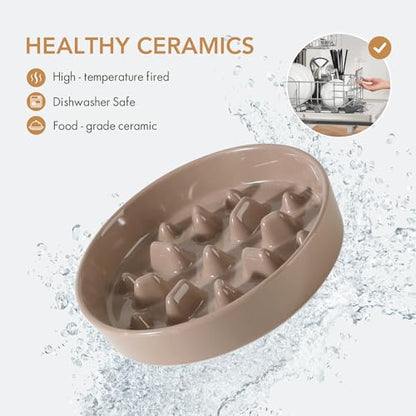 Havniva Ceramic Slow Feeder Dog Bowls, 1.6 Cups Dog Bowl Slow Feeding for Medium Breed, 8.2inch Puzzle Dog Food Bowl Slow Feeder Non-Slip Anti-Gulping and Anti-Choking Reduces Bloating - color: 1 x Brown Coffee-C, size: 8.2inch