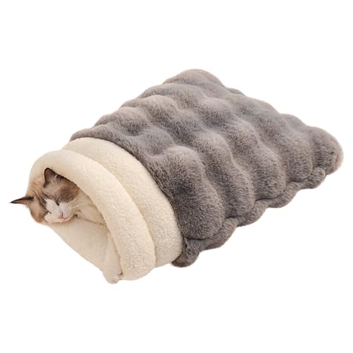 SOMAHE Cat Sleeping Bag for Indoor Cats, Faux Fur Pet Cave Bed & Burrow Nest, Reversible Plush Snuggle Sack, Portable Foldable Mat, Machine Washable, Anti-Static, 21.7"x17.7"Grey - color: Grey, size: 21.7"L x 17.7"W