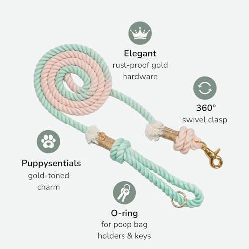 Braided Cotton Rope Dog Leash for Medium & Large Dogs – Enjoy Tangle-Free Walks with Soft Comfortable Grip & Reliable Control – Durable for Daily Walks, Training & Special Moments – Pink-Green Ombre - color: Mint Green/Pink Ombre