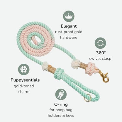 Braided Cotton Rope Dog Leash for Medium & Large Dogs – Enjoy Tangle-Free Walks with Soft Comfortable Grip & Reliable Control – Durable for Daily Walks, Training & Special Moments – Pink-Green Ombre - color: Mint Green/Pink Ombre