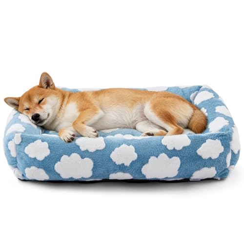 JOEJOY Large Dog Beds Large Sized Dog, Rectangle Washable Orthopedic Pet Bed with Removable Zipper Cover, Cute Soft Calming Puppy Pet Bed with Jacquard Shaggy Plush & Non Skid Bottom - color: Cozy Clouds Blue, size: L (36"x27"x8")