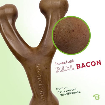 Benebone Wishbone Durable Dog Chew Toy for Aggressive Chewers, Real Bacon, Made in USA, Medium - size: Medium