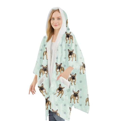 E&S Pets Sherpa Wearable Blanket Hoodie for Women – Soft Fleece Snuggs Wrap – 32 Dog & Cat Breeds – Warm Pet Lover Gifts - color: French Bulldog