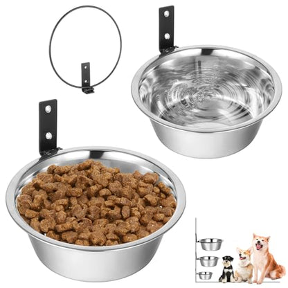 2 Pcs Wall Mounted Dog Bowl, Wall Mounted Pet Feeding Bowls, Elevated Pets Bowls, Adjustable Heights Hanging Stainless Steel Dog Food and Water Bowl with Foldable Stand Holder