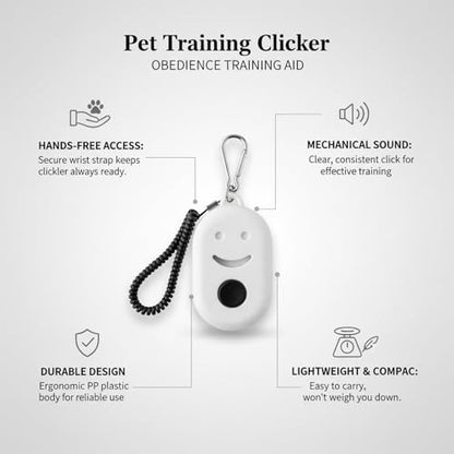 Dog Training Clicker with Wrist Strap - Ergonomic Mechanical Sound Signal for Obedience & Trick Training, Durable PP Plastic (1 Pack) - color: White