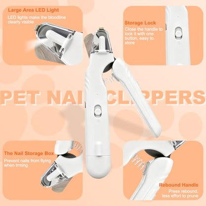 2-in-1 Dog Nail Grinder & Cat Nail Clippers Trimmers for Large Medium Small Dogs Cats Claw Trimmer Quick Sensor with 2 LED Lights Safety Guard USB Rechargeable Dogs Nail Trimmer (White) - color: White