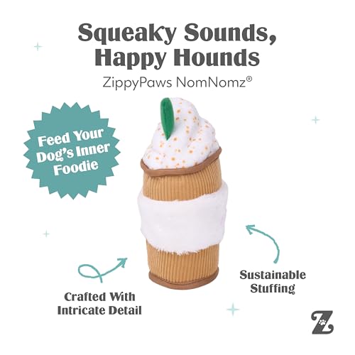 ZippyPaws NomNomz - Dog Squeaky Toys to Keep Them Busy, Funny Food Plush for Small, Medium, & Large Dogs, Cute Stuffed Puppy Toy, Pet Products, Gift for Dogs of All Breeds, Soft & Cuddly - Puppuccino - color: Puppuccino