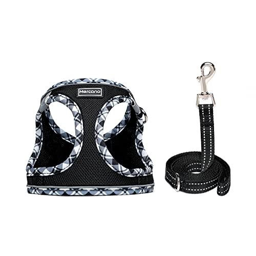 Mercano Soft Mesh Dog Harness and Leash Set, Step-in Reflective Breathable Lightweight Vest Harnesses with Safety Buckle for Small Dogs, Cats (Black White, M) - color: Black White, size: M (Chest: 15.2"-17.5")