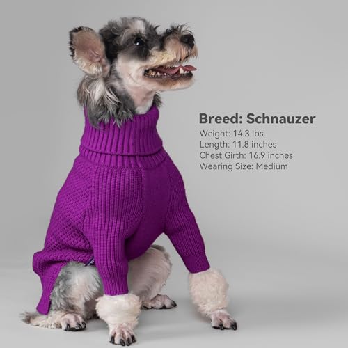 cyeollo Dog Sweater Pullover Turtleneck for Dogs, Classic Knitwear Fall Winter Cold Weather Doggie Clothes Warm Pet Apparel Small Dog Sweaters, Purple M - color: Purple, size: Medium