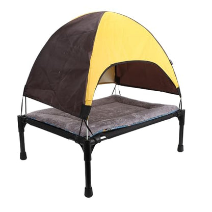 Asixxsix Raised Dog Bed, Elevated Design for Airflow and Joint Relief Elevated Pet Cot, Portable Cooling Bed with Removable Canopy and Seat Cushions for Camping Beach Outdoor Use