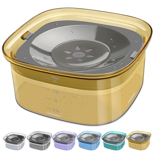 UPSKY 70oz No Spill Dog Bowl - 2L Large Capacity Spill Proof Slow Water Feeder for Messy Drinkers, Cats & Vehicles - color: F-Yellow, size: 2 L