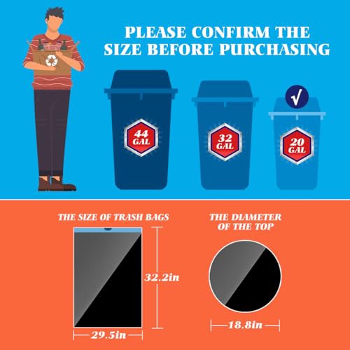 20 Gallon Large Drawstring Trash Bags 120 Counts, Fit 20-21 Gal Trash Can, Heavy Duty Tall Kitchen Garbage Liners, Large Trash Bags Size Chart for Home/Office, Outdoor Lawn & Leaf Bags, Black - style: 120-20 Gallon-Black