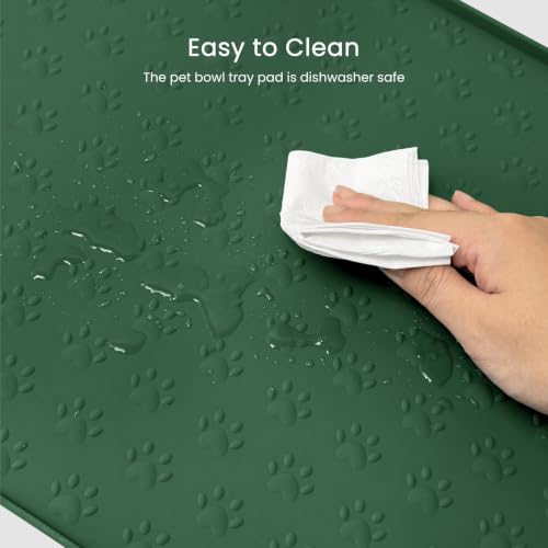 PWTAA Dog Food Mat Anti-Slip Silicone Dog Bowl Mat Thicker Pet Placemat Waterproof Cat Feeder Pad with Raised Edge Puppy Kitten Feeding Mats Suitable Small Medium-Sized Dogs Cats Eating Tray - 2PCS - color: Hunter Green, size: 19.4" x 9.8"-2PCS