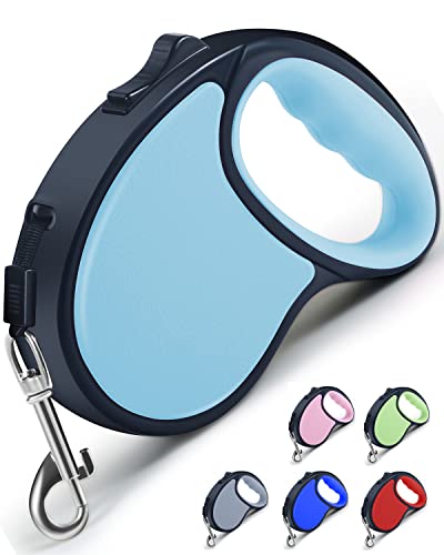 Retractable Dog Leash,[Strong Nylon Tape][One-Handed One Button Lock] for Small Medium Dogs and Cats,16ft Pet Walking Leash with 360°Tangle-Free Design,Anti-Slip Handle,Gift Package (Light Blue) - color: Light Blue