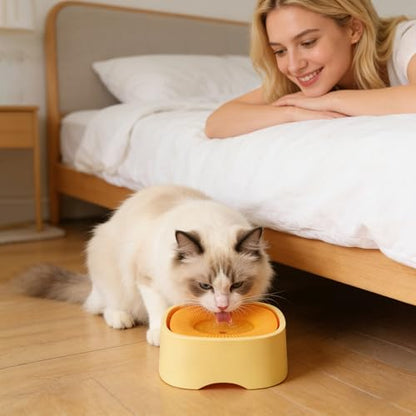 Spill Proof Dog Water Bowl - 37oz Large Capacity No Drip Pet Dish, Safety Foam in the Dog Bowl, No Spill Bowl for Elevated Design Mess Proof is Easy to Clean, is Suitable for All Pets (Yellow) - color: Yellow