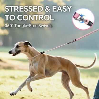 QQPETS Adjustable Slip Lead Dog Leash, Hands Free Waist Leash for Dog Walking, Reflective Training Lead with 360° Swivel Anti-Tangle, 4-7 ft Length for All Breeds - color: Blue-pink Gradient