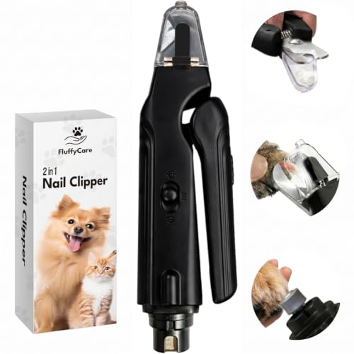2-in-1 Dog & Cat Nail Clippers with Light, USB Rechargeable Pet Nail Trimmer, Safety Guard to Prevent Overcutting, Sharp Blade for Thick Nails, Quiet Grooming Tool for Large Small Pets - color: black