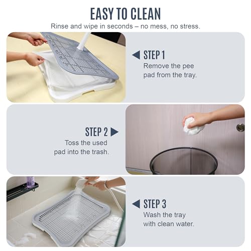Pee Pad Holder for Dogs and Puppies, Dog Potty for Small Dogs, Dog Litter Box Indoor, Puppy Potty Training Tray with Splash Wall & Center Post, 20.1"×15.4"