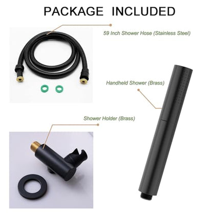 Black Shower Wand Brass Handheld Shower 7 Inch High Pressure Hand Held Shower Head High Flow Sprayer, 2 In 1 Function with 59 inch Hose, Bracket - color: Matte Black