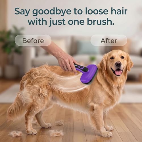 Self Cleaning Slicker Brush for Dog and Cat Deshedding, Purple | Shedding Brush for Dogs & Cats, One-Click Retractable Bristles for Easy Cleaning Flying Hair at Home - color: Purple 1 PCS