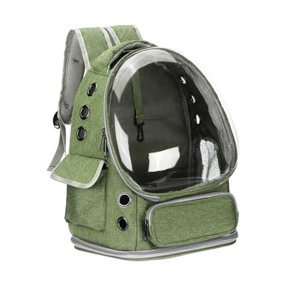 Pet Backpack Carrier, Portable and Ventilated, Oxford Cloth, Dog Cat Travel Bag with Transparent Cover 13.39", (Green, 1 Pcs), Intended for Hiking/Camping/Traveling - color: Green
