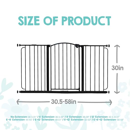 Regalo Safety 30.5-58" Extra Wide Arch Baby Gate with Door, Pressure Mount Walk Through Gate for Doorways & Bottom of Stairs, Babies, Toddlers & Pets, Tested & Safe, American Designed, American Owned - color: Black - 30.5-58"w X 30"h
