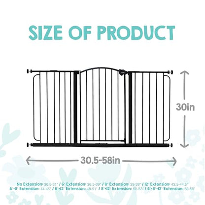 Regalo Safety 30.5-58" Extra Wide Arch Baby Gate with Door, Pressure Mount Walk Through Gate for Doorways & Bottom of Stairs, Babies, Toddlers & Pets, Tested & Safe, American Designed, American Owned - color: Black - 30.5-58"w X 30"h