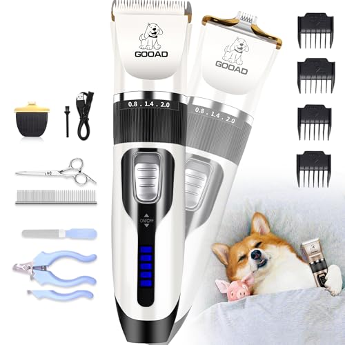 Dog Clippers Grooming Kit and Paw Trimmer,Cordless,Low Noise, Electric Quiet,Rechargeable, Dog Trimmer Grooming, Pet Hair Clippers for Thick Coats,Shaver for Small and Large Dogs Cats - color: White