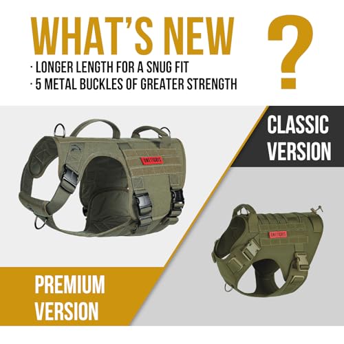 OneTigris Tactical Dog Harness with 5X Metal Buckle,Dog MOLLE Vest with Handle,No Pulling Front Clip,Hook and Loop Panel for Dog Custom Patch (L, Green) - color: Green, size: L
