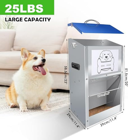 Galvanized Automatic Dog Feeder,Automatic Gravity-Fed Dog Feeder for Indoor & Outdoor Use,25LBS Capacity Food Dispenser for Small, Medium, and Large Breeds - size: 25 Pound