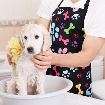 Dog Grooming Waterproof Apron with 2 Pockets, Cute Animals Puppy Dog Pets Apron - style: Dog Paw Silhouette