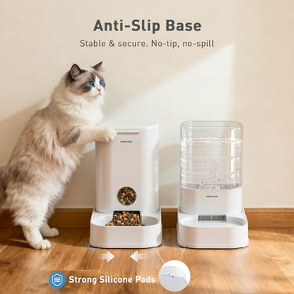 PAWGETHER® 2 Pack Gravity Cat Feeder and Water Dispenser No-Electricity 1 Gallon/3.5L Automatic Cat Feeder and Waterer Dog Water Bowl Dispenser Pet Food Dispenser Puppy Kitten Rabbits - color: Feeder + Waterer (2-Pack)