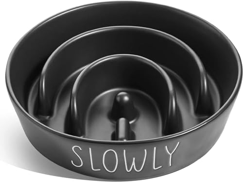 LE TAUCI PET Ceramic Slow Feeder Dog Bowls Small Breed, 0.6 Cups Dog Food Dish for Fast Eaters, Puzzle Bowl for Small Dogs and Cats,Black - color: Black, size: S-0.6 Cups