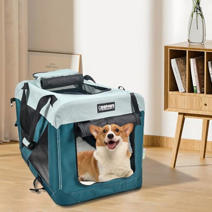 JESPET Soft Dog Crates Kennel for Pets, 3 Door Soft Sided Folding Travel Pet Carrier with Straps and Fleece Mat for Dogs, Cats (8-Teal Blue, Large(30" L x 21" W x 23" H)) - color: 8-Teal Blue