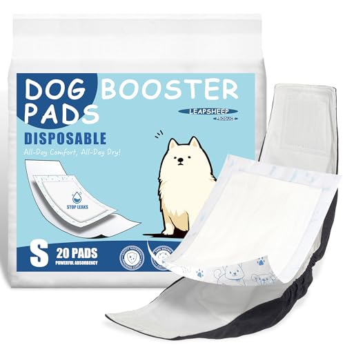 LeapSheep Dog Diaper Liners Pee Pads for Male and Female Dogs, Dog Period Pads, Super Soft Absorbtion Dog Booster Pads Fits Belly Bands, Wraps and Washable Doggy Diapers Female (S, 20) - size: Small