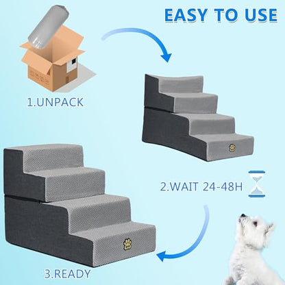 Dog Stairs for Couch Sofa and Bed, 4-Step Foam Pet Stairs 18 Inch H, Dog Steps for Small Dogs Cats Puppies, High-Density Foam Pet Ladder with Washable Cover Non-Slip Bottom, Gray - color: 4-Steps Gray
