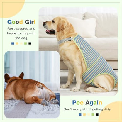 Dog Diapers Female,Female Dog Diapers for Heat Large Dogs, Washable Onesie Sanitary Pantie with Adjustable Suspender Washable, Reusable Period Panties Doggie Diaper, L - color: Blue, size: Large
