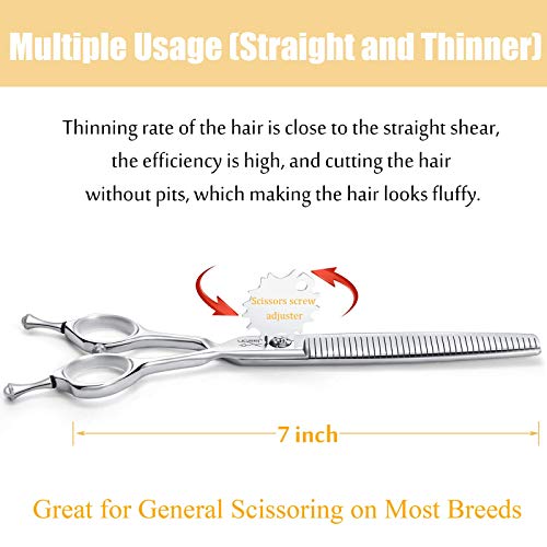 JASON 7" Dog Grooming Scissors, Combines Cutting, Thinning, Blending and Texturizing Features, Reversible Pet Trimming Shears, JP 440C (40-teeth, Silver) Christmas Gift - style: 40-teeth Thinner
