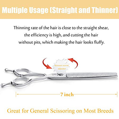 JASON 7" Dog Grooming Scissors, Combines Cutting, Thinning, Blending and Texturizing Features, Reversible Pet Trimming Shears, JP 440C (40-teeth, Silver) Christmas Gift - style: 40-teeth Thinner
