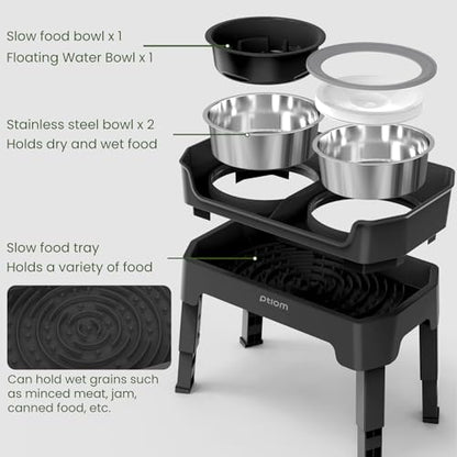 4-in-1 Elevated Slow Feeder Dog Bowls, 4 Height Adjustable Mess Proof Raised Dog Bowl Stand with No Spill Dog Water Bowl, Stainless Steel Dog Food Bowl & Slow Feeder for Large Medium Small Dogs Pets - color: Black, size: Water Bowl + Stainless Steel Bowl