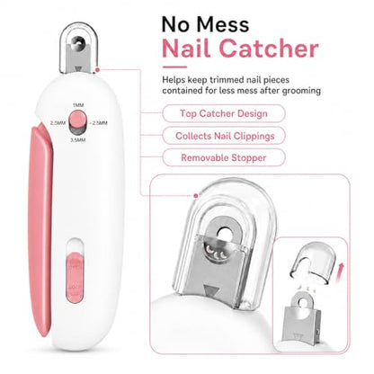 Wanheart Cat Nail Clipper, 4-Size Safety Guide, Catcher & File (Pink) | 4-size safety guide, nail catcher, curved steel blade, hidden file, lockable non-slip handle, pink - color: Pink