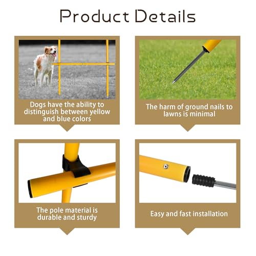 TNZMART 2.6 FT Dog Agility Obstacle Course Backyard Set Wave Poles and Adjustble Hurdles Training Exercise Equipment for Dogs (Pack of 6 Yellow) - style: pack of 6 Yellow