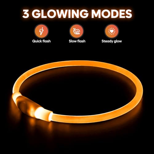HIGO Light Up Dog Collar USB Rechargeable LED Dog Collar Glow in The Dark, TPU Flash Dog Necklace Light Make Your Dogs Be Visible& Safe (Orange) - color: Orange