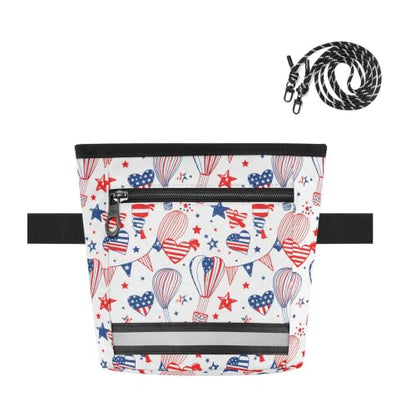 Independence Day Pattern Water-Resistant Dog Treat Pouch, 3 Ways to Wear Treat Bag with Magnetic Closure & Reflective Strip, Hands-Free for Pet Training, Walking