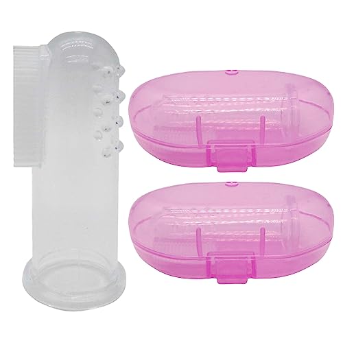 Gadgetime USA Baby Finger Toothbrush (Set of 2) - Silicone Baby Toothbrush with 2 Cases in Pink - Toddler Training Toothbrush - Newborn Oral Massager - Easy Oral Hygiene for Kids & Pets (Pink) - color: Pink