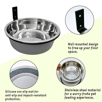 Wall Mounted Dog Bowls-2 * 36 Oz, Stainless-Steel Raised Adjustable Height Dog Food and Water Bowls, Elevated Pet Comfort Feeding Bowl for Medium Large Dogs Cats - size: 4.2cups(35OZ)