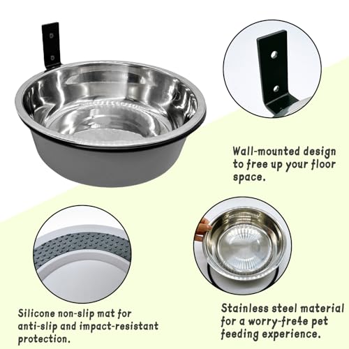 Wall Mounted Dog Bowls-2 * 48 Oz, Stainless-Steel Raised Adjustable Height Dog Food and Water Bowls, Elevated Pet Comfort Feeding Bowl for Medium Large Dogs Cats - size: 6cups(48OZ)