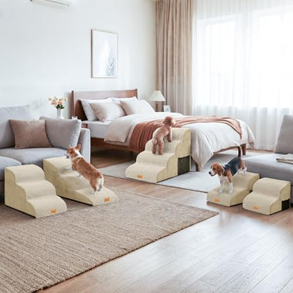 Topmart 3 Tiers Foam Dog Ramps/Steps,Non-Slip Pet Steps | Extra Wide Deep Dog Stairs,High Density Foam Pet Stairs/Ladder,Best for Older Dogs,Cats,Small Pets - color: Beige, size: 23.6*15.7*15.7