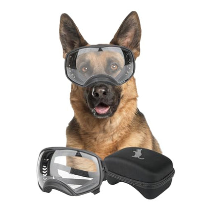 Namsan Clear Dog Goggles for Large Dogs, Wide Eyecup & Soft Frame, Anti-UV Sunglasses for Dogs Medium to Large Breed, Driving Dog Eye Protection, Windproof Dustproof, Adjustable, Clear - color: (Large)Clear Lens
